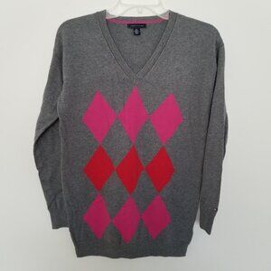 Tommy Hilfiger Grey Argyle V Neck Sweater Size S